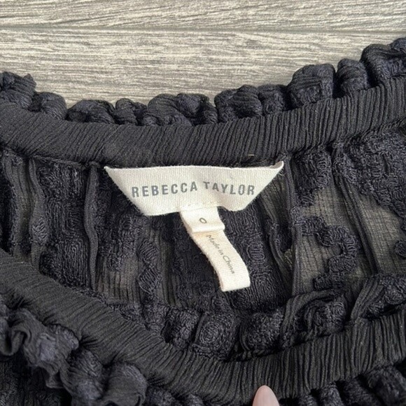 REBECCA TAYLOR Silk Blouse Sz. 0 Off The Shoulder Embroidered Black Whimsigoth - Picture 4 of 12